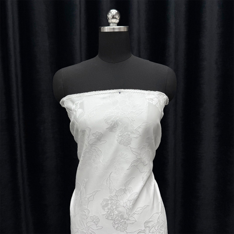 GCW-55001 Ivory Large Peony Jacquard Satin Fabric | 143cm